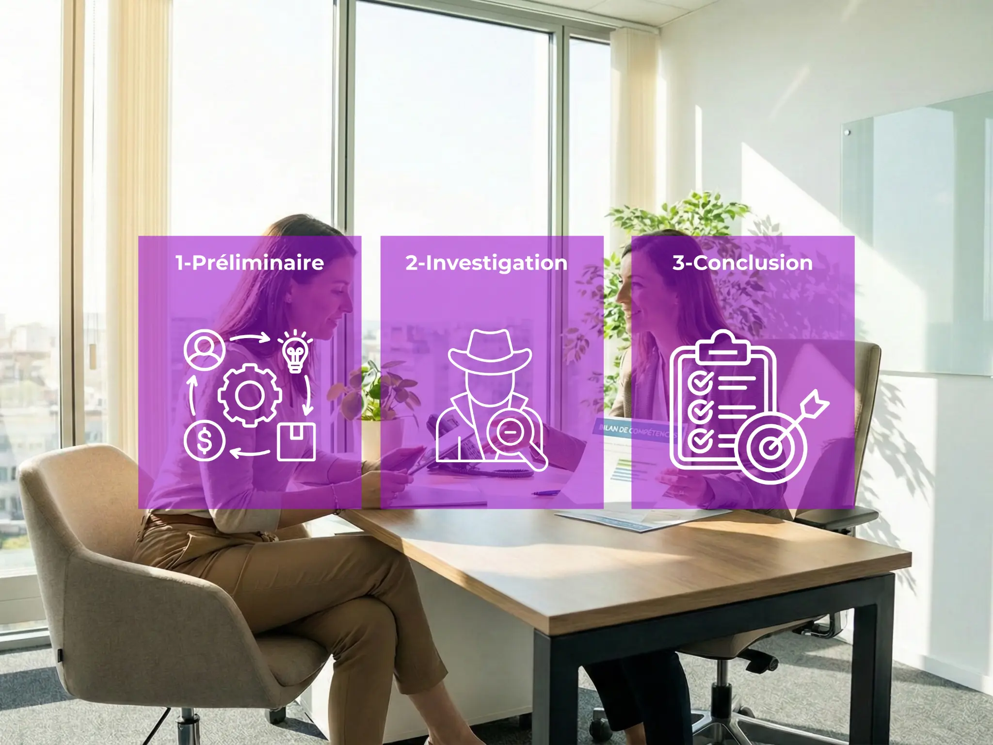 Consultante présentant les 3 phases du bilan de compétences