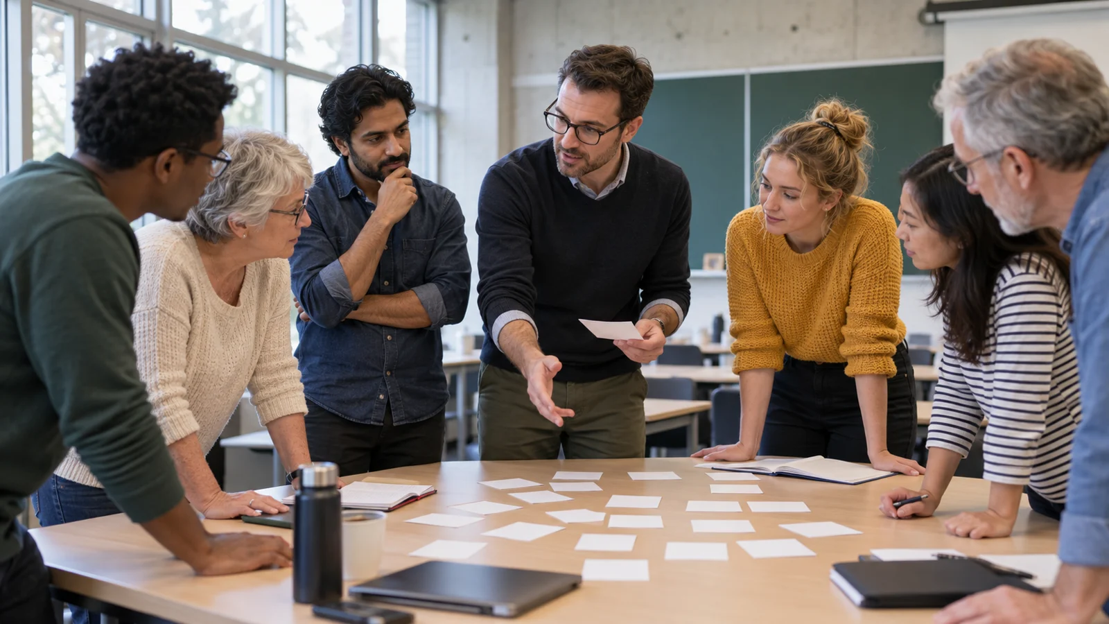Professionnels travaillant sur préciser les usages autorisés, les données interdites, la transparence attendue, les contrôles, l’aide disponible et les conséquences proportionnées dans un espace lumineux avec documents et ordinateur