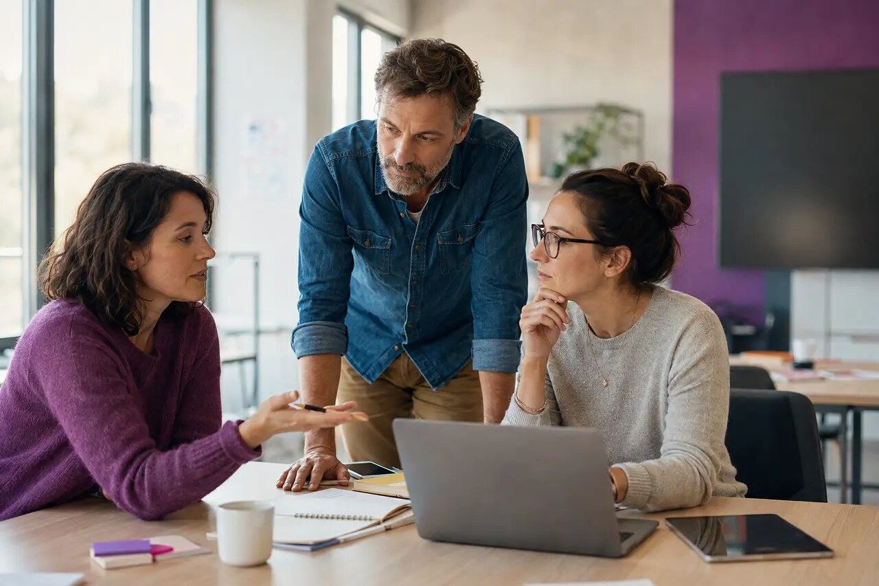 Trois professionnels collaborant sur un dispositif de formation