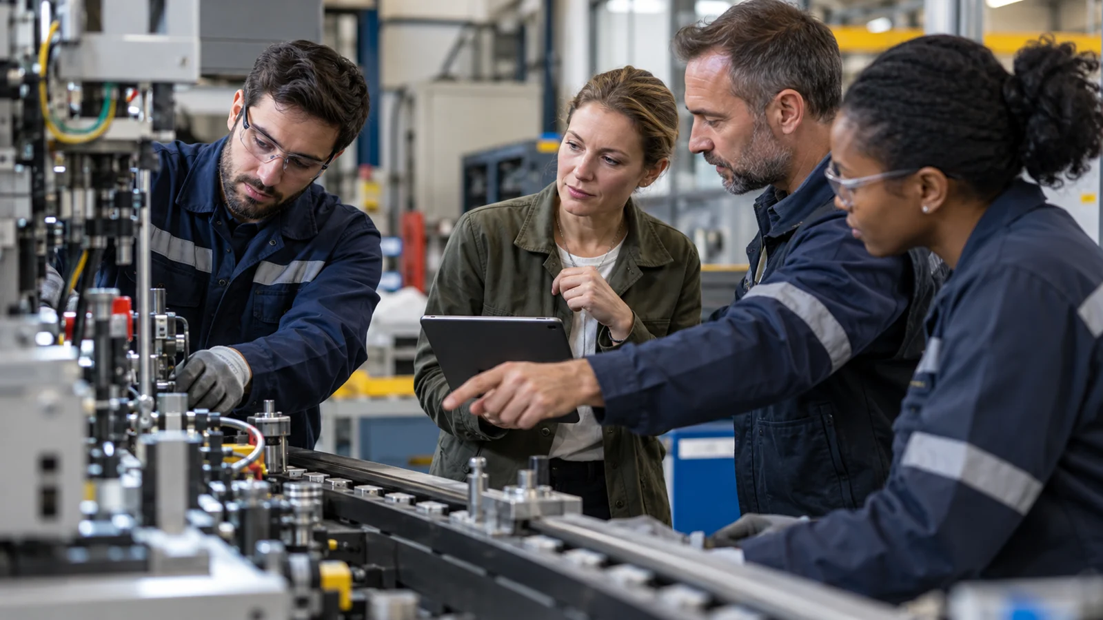Professionnels travaillant sur analyser la performance attendue, les causes, le public, le travail réel, les ressources et les contraintes avant de conclure à un besoin de formation dans un espace lumineux avec documents et ordinateur