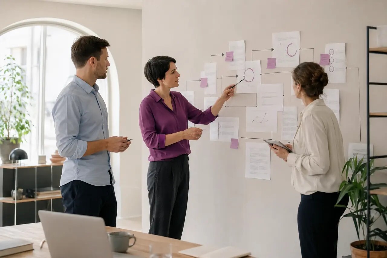 Équipe reliant les éléments d’un système qualité de formation
