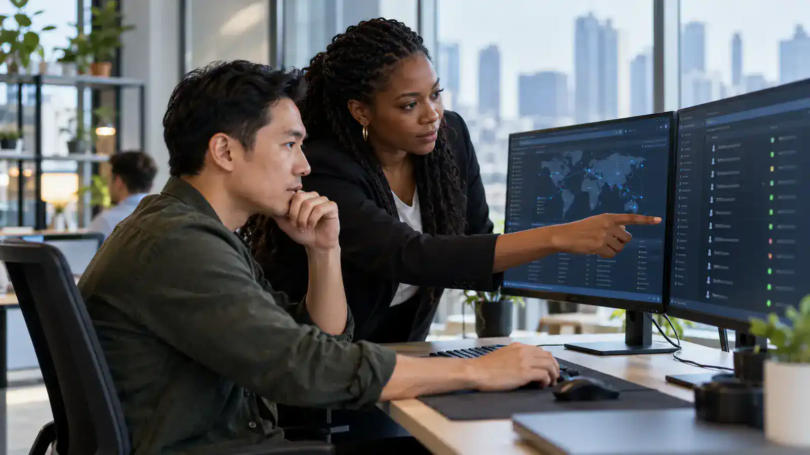 Professionnels travaillant sur cartographier les usages, limiter les données, encadrer les accès, journaliser les actions, tester les incidents et conserver une validation humaine dans un environnement lumineux et accessible